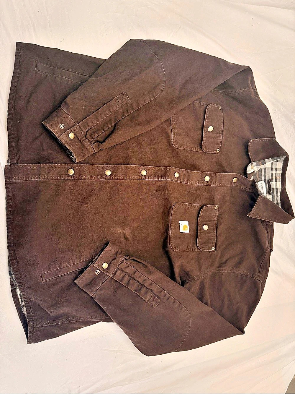 Carhartt Canvas Flannel-Lined Snap-Front Shirt Jacket Brown 2XL